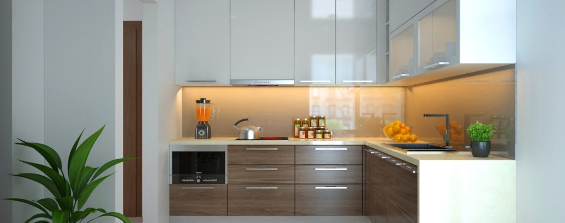 Tủ bếp gỗ Acrylic cho không gian bếp hiện đại