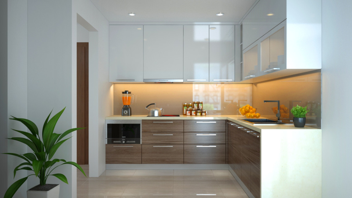 Tủ bếp gỗ Acrylic cho không gian bếp hiện đại